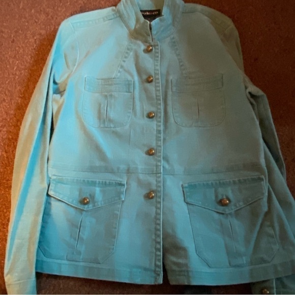 stretchy Style & Co Denim Jacket w/ Stand-Up Collar - Turquoise - Picture 2 of 8